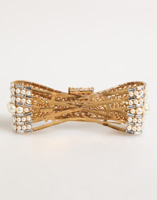 Brosche mit Verzierungen aus Goldmessing, Glas, Kristall und Kunstperlen