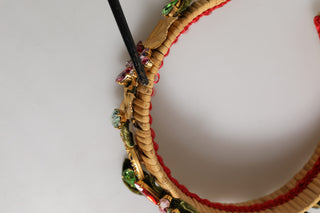 Multicolor Crystal Floral Gold Green Velvet Crown Headband