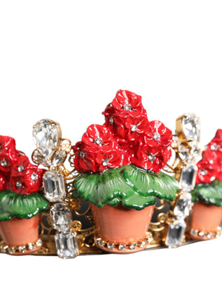 Roter Blumentopf Kristall Gold Krone Tiara Haarband