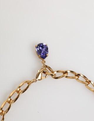 Collar de joyería con colgante floral púrpura de latón dorado, cristal y perla