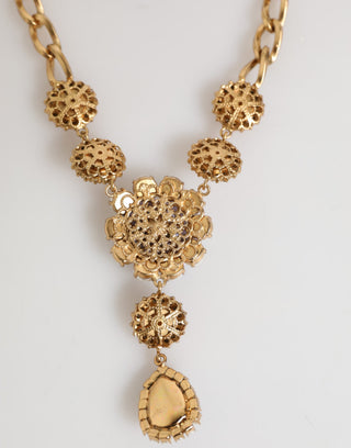 Collar de joyería con colgante floral púrpura de latón dorado, cristal y perla