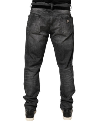 Black Gray Wash Slim Fit Straight Leg Denim Jeans