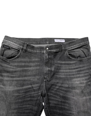 Black Gray Wash Slim Fit Straight Leg Denim Jeans