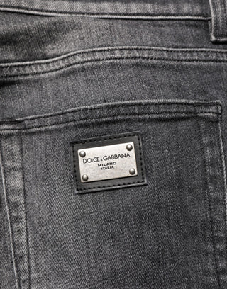 Black Gray Wash Slim Fit Straight Leg Denim Jeans