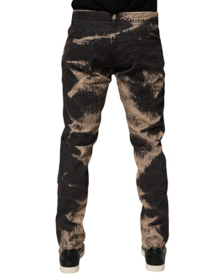Beige-schwarze Cordhose aus Baumwollmischung im Batik-Design