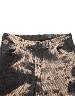 Beige-schwarze Cordhose aus Baumwollmischung im Batik-Design