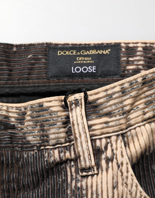 Beige-schwarze Cordhose aus Baumwollmischung im Batik-Design