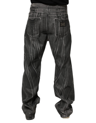 Schwarze graue Jeanshose mit grafischem Muster