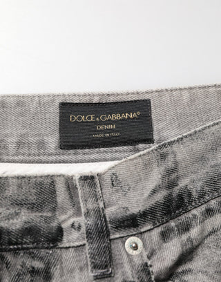 Schwarze graue Jeanshose mit grafischem Muster