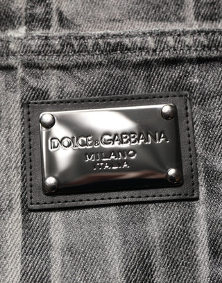 Schwarze graue Jeanshose mit grafischem Muster