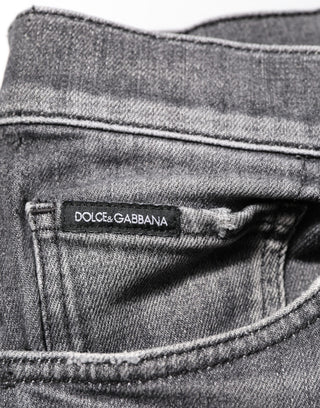 Grey Cotton Denim Slim Fit Distressed Pants Jeans