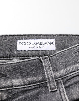 Grey Cotton Denim Slim Fit Distressed Pants Jeans