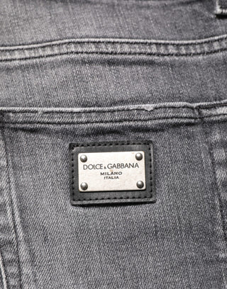 Grey Cotton Denim Slim Fit Distressed Pants Jeans