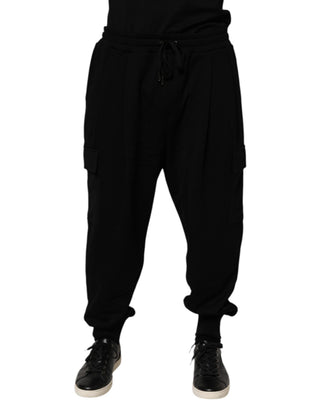 Schwarze Cargo-Jogginghose aus Baumwollmischung mit Kordelzug