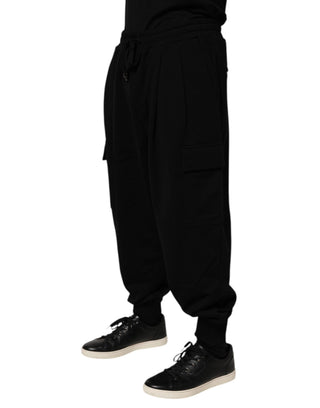 Schwarze Cargo-Jogginghose aus Baumwollmischung mit Kordelzug