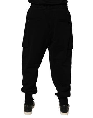 Schwarze Cargo-Jogginghose aus Baumwollmischung mit Kordelzug