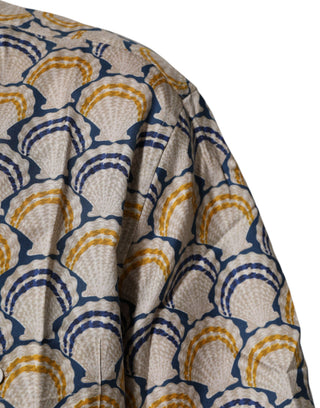 Cream Cotton Silk Hawaii Scallop Shell Print Shirt