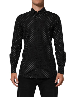 Schwarzes Polka Dot Baumwolle GOLD Herren-Hemd