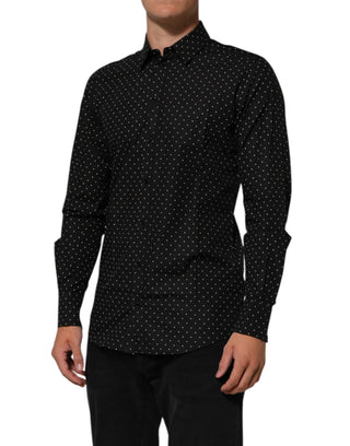 Schwarzes Polka Dot Baumwolle GOLD Herren-Hemd