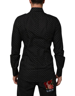 Schwarzes Polka Dot Baumwolle GOLD Herren-Hemd