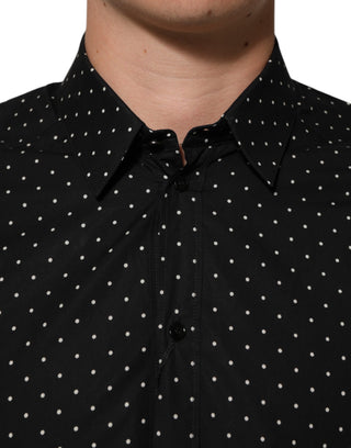 Schwarzes Polka Dot Baumwolle GOLD Herren-Hemd