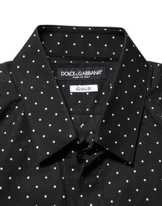 Schwarzes Polka Dot Baumwolle GOLD Herren-Hemd