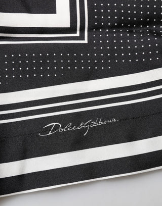 Black White StripeDot Print Casual Polo Shirt