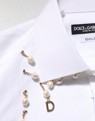 White Cotton DG Logo Pearl GOLD Formal Shirt
