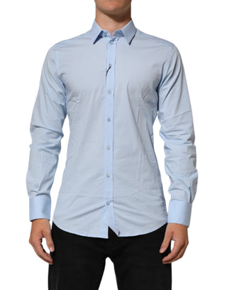 Light Blue Cotton GOLD Formal Men Dress Shirt