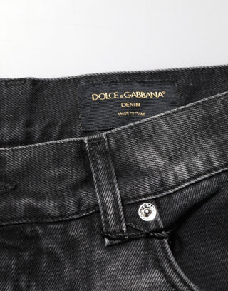 Black Marbled Effect Straight Men Denim Jeans