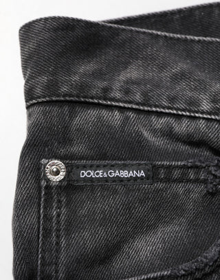 Black Marbled Effect Straight Men Denim Jeans