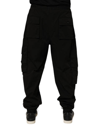 Schwarze Baumwoll-Cargo-Jogger-Sweatpants-Hose