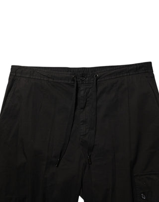 Schwarze Baumwoll-Cargo-Jogger-Sweatpants-Hose