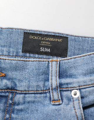 Blue Tattered Slim Fit Cotton Denim Jeans