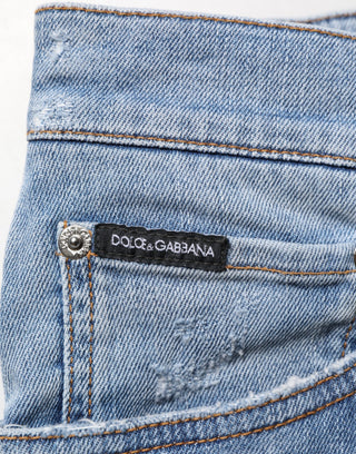 Blue Tattered Slim Fit Cotton Denim Jeans