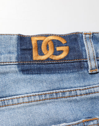 Blue Tattered Slim Fit Cotton Denim Jeans