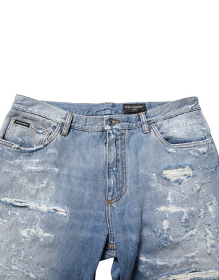 Blue Distressed Ripped Denim Trouser Jeans