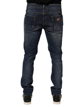 Dark Blue Washed Running Ripped Denim Jeans