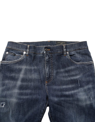 Dark Blue Washed Running Ripped Denim Jeans