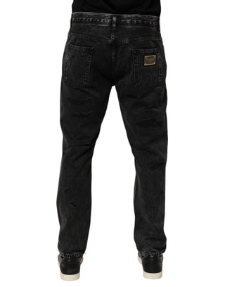 Black Washed Ripped Loose Cotton Denim Jeans