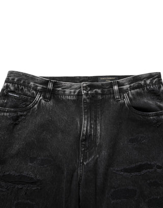 Black Washed Ripped Loose Cotton Denim Jeans