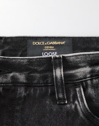 Black Washed Ripped Loose Cotton Denim Jeans