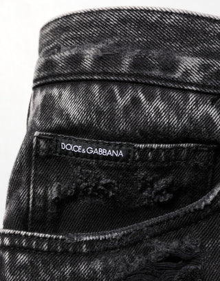 Black Washed Ripped Loose Cotton Denim Jeans
