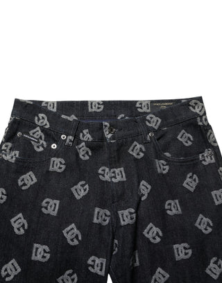 Schwarze DG-Monogramm-Skinny-Jeans aus Baumwolle