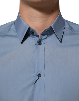 Blue Cotton Collared GOLD Formal Dress  Shirt