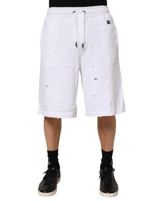 Weiße zerrissene lässige Bermudashorts mit mittlerer Bundhöhe