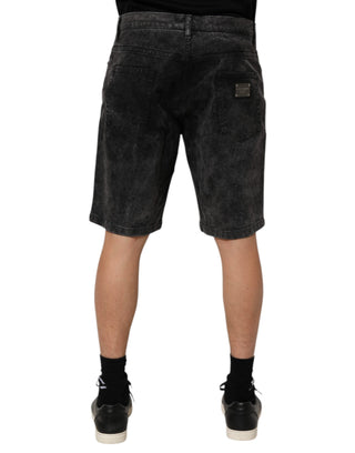 Schwarze Baumwoll-Denim-Bermuda-Short für Herren mit mittlerer Bundhöhe