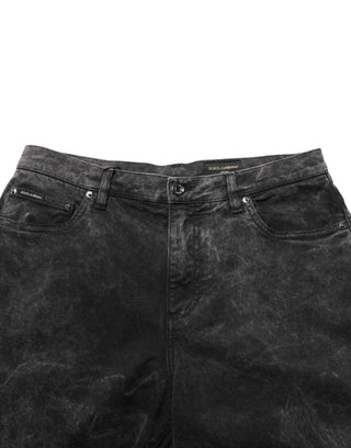 Schwarze Baumwoll-Denim-Bermuda-Short für Herren mit mittlerer Bundhöhe
