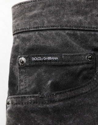 Schwarze Baumwoll-Denim-Bermuda-Short für Herren mit mittlerer Bundhöhe