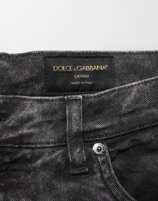 Schwarze Baumwoll-Denim-Bermuda-Short für Herren mit mittlerer Bundhöhe